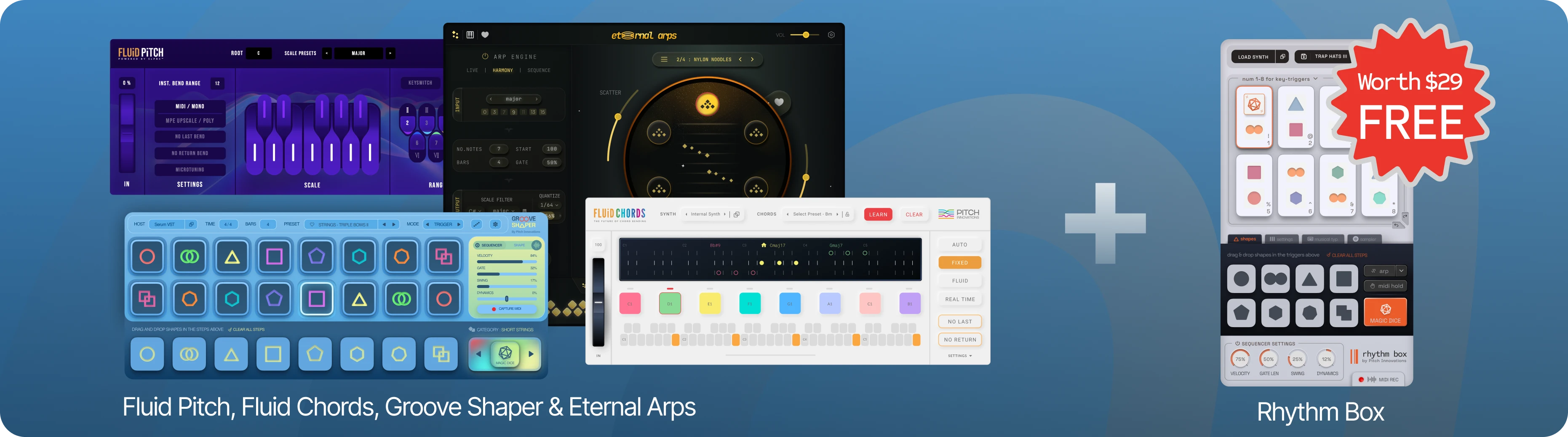 Fluid Chords + Groove Shaper + Fluid Pitch + Eternal Arps